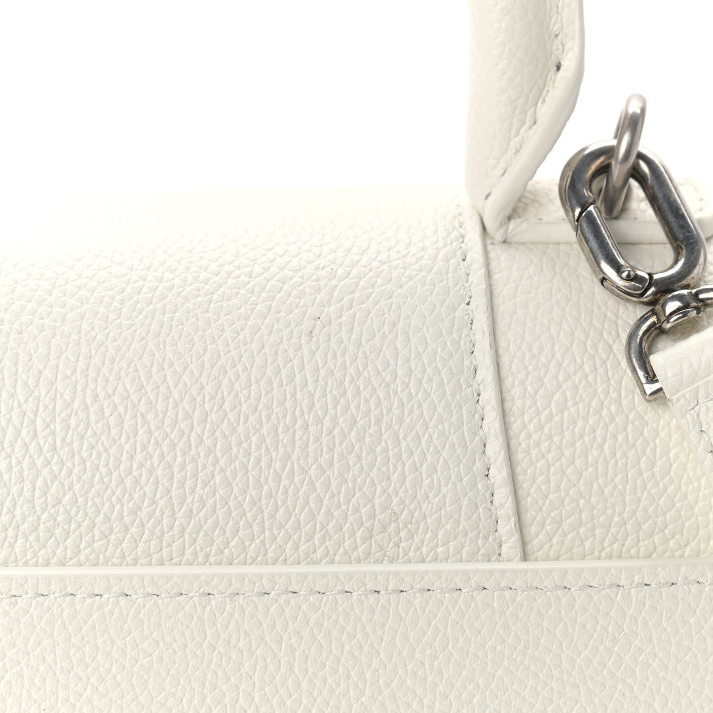 Grained Calfskin Small Hourglass Top Handle Bag White