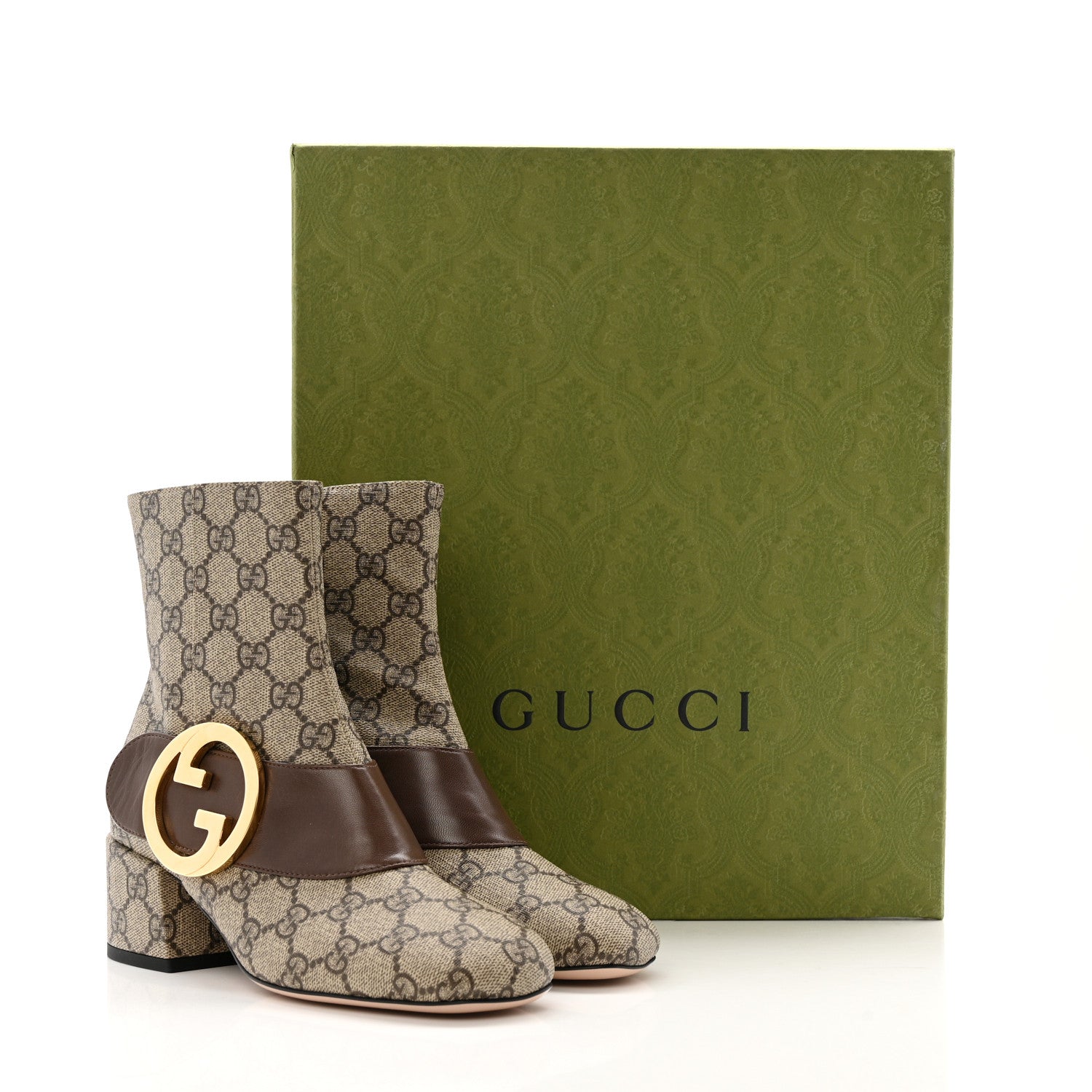Gucci GG Supreme Monogram Malaga Kid Blondie 55mm Ankle Boots 35 Beige Ebony New Acero 13 of 13