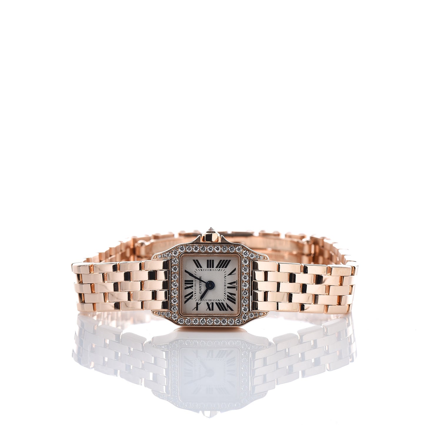 18K Pink Gold Diamond Bezel 17mm Santos Demoiselle Quartz Watch