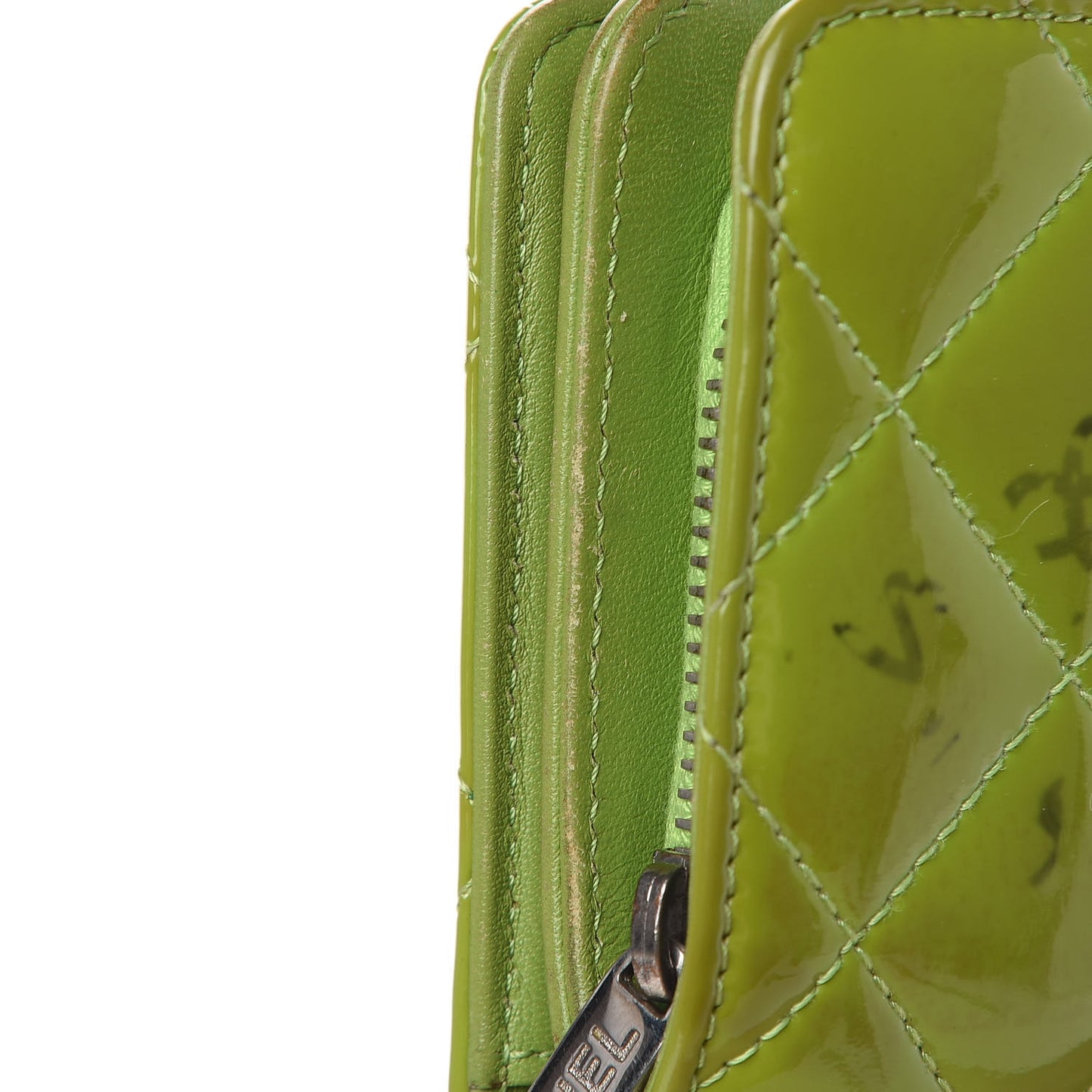 Patent Quilted Brilliant Zipped Pocket Wallet Green