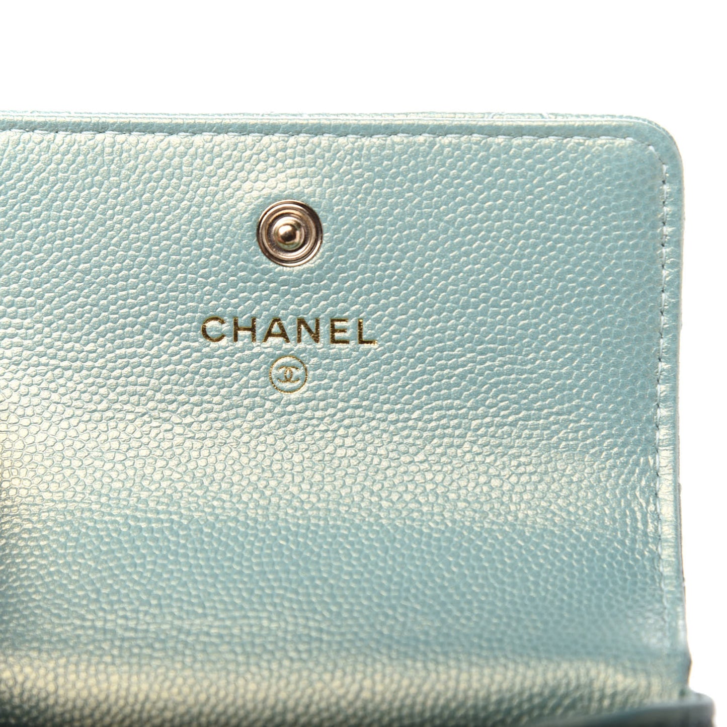 Iridescent Caviar Quilted Pearl On Top Coin Purse With Chain Light Green