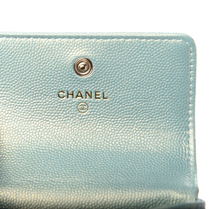 Chanel Iridescent Caviar Quilted Pearl On Top Coin Purse With Chain Light Green 10 of 12