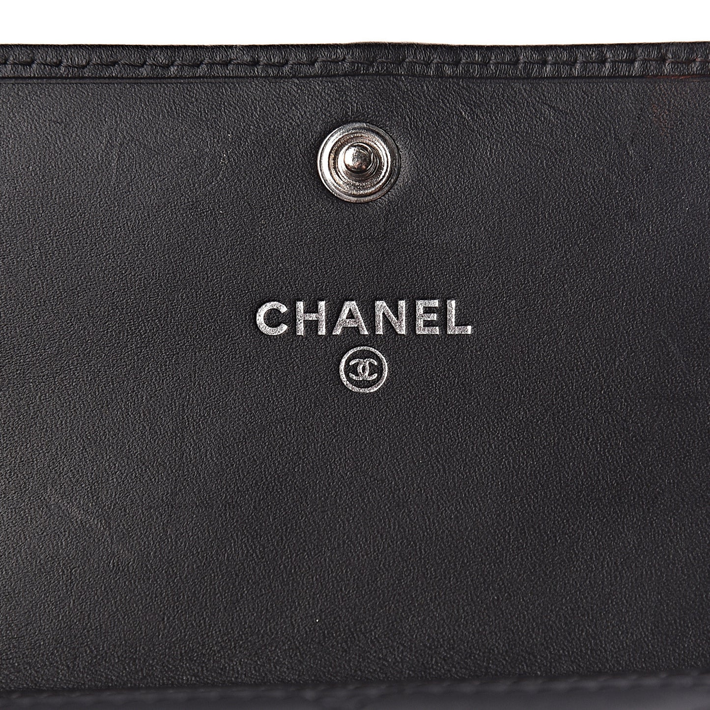 Calfskin Quilted Cambon Business Card Holder Black