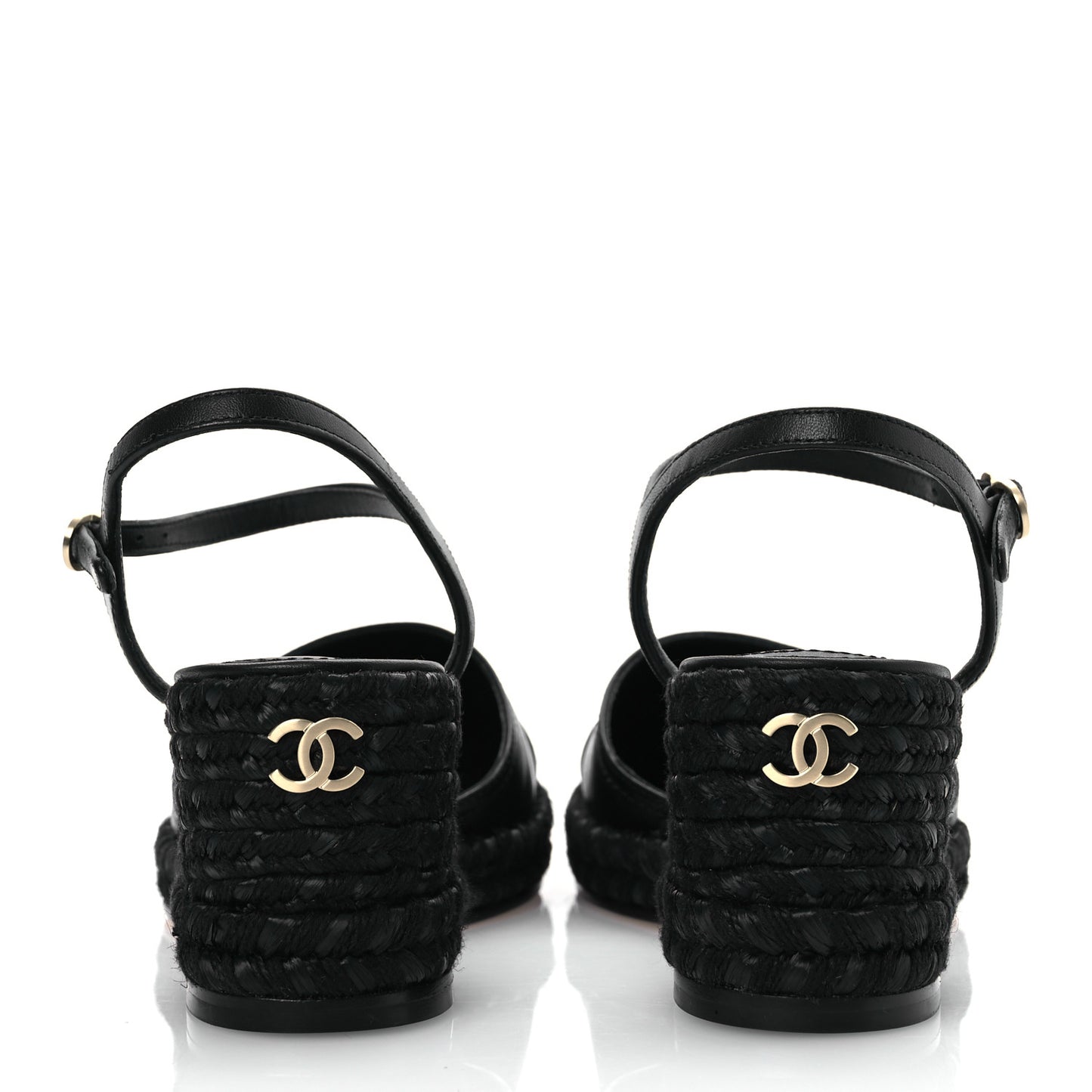 Lambskin Grosgrain CC Espadrilles Wedges 38 Black