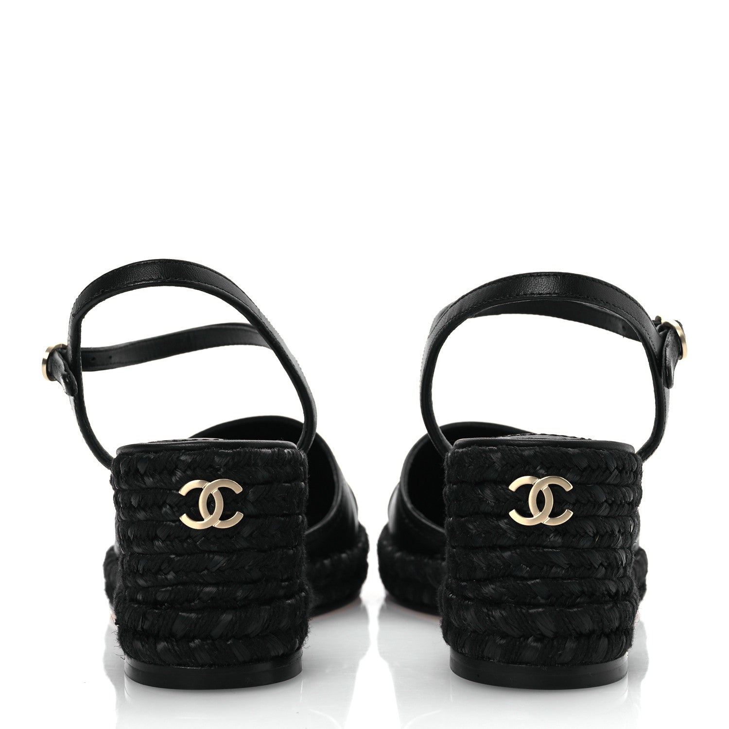 Chanel Lambskin Grosgrain CC Espadrilles Wedges 38 Black 6 of 14