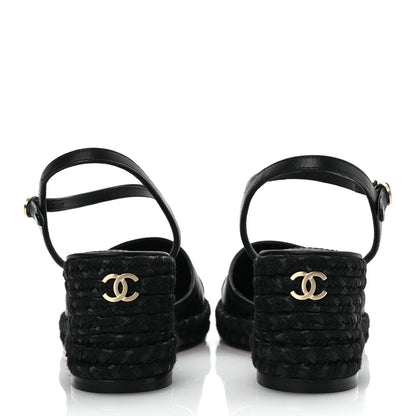 Chanel Lambskin Grosgrain CC Espadrilles Wedges 38 Black 6 of 14