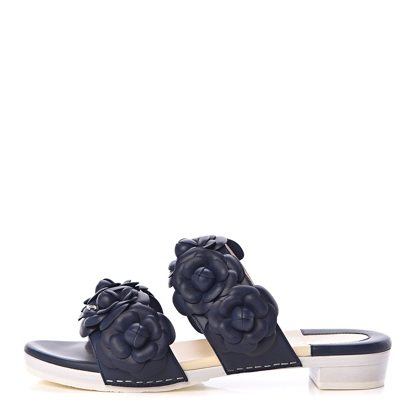 Lambskin Camellia Sandals 37 Navy Blue