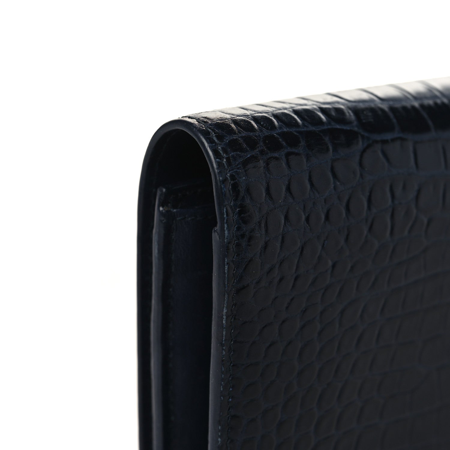 Saint Laurent Calfskin Crocodile Embossed Monogram Flap Wallet Navy 9 of 10
