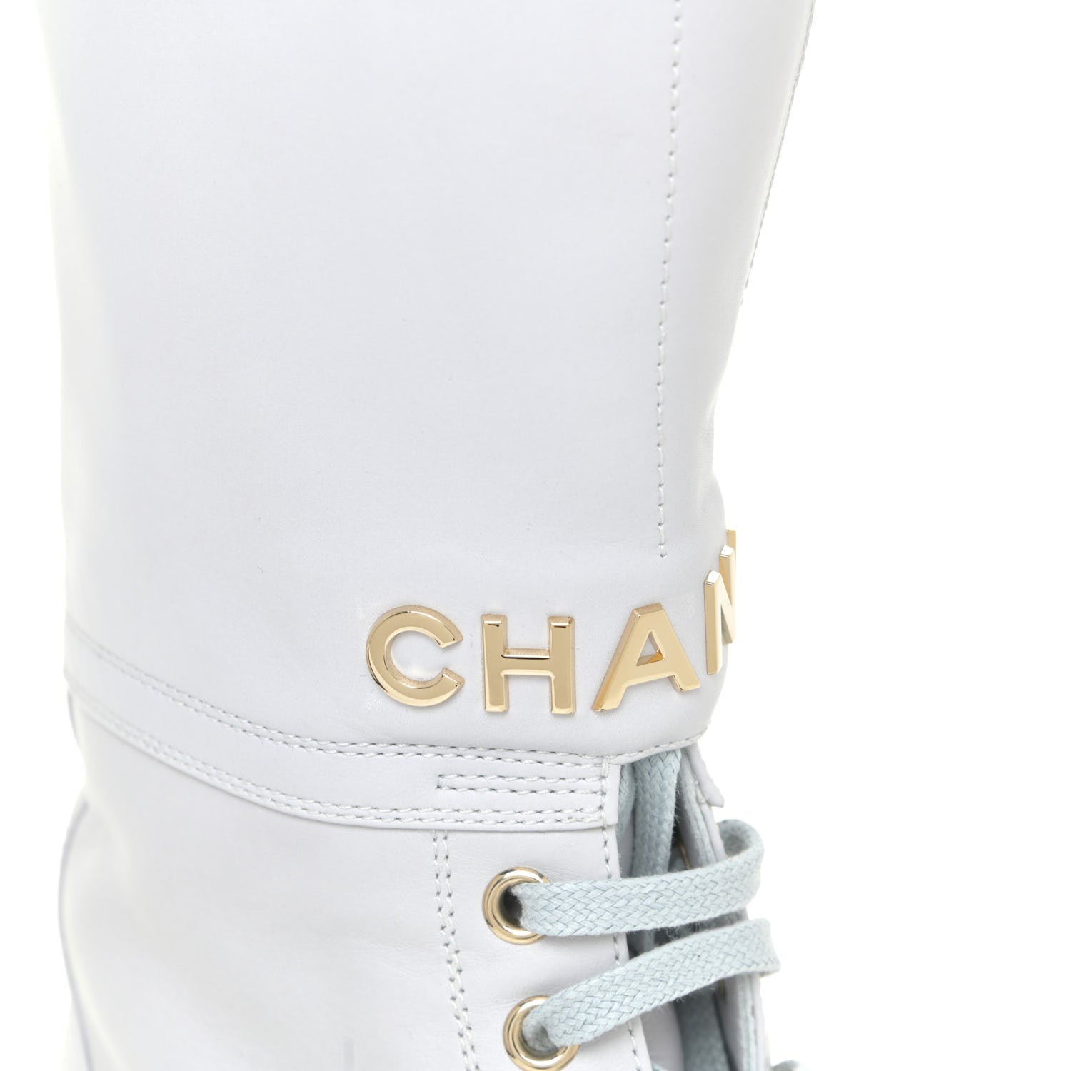 Chanel Calfskin Lace Up Logo Mid Calf Combat Boots 37 White Black 12 of 13