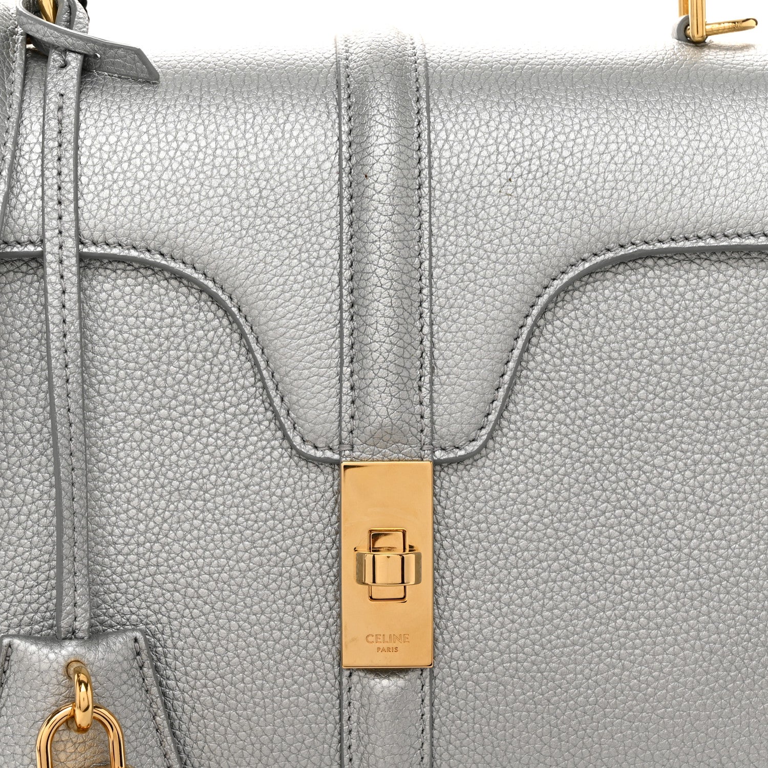 Celine Laminated Grained Calfskin 16 Top Handle Bag Silver 8 of 10