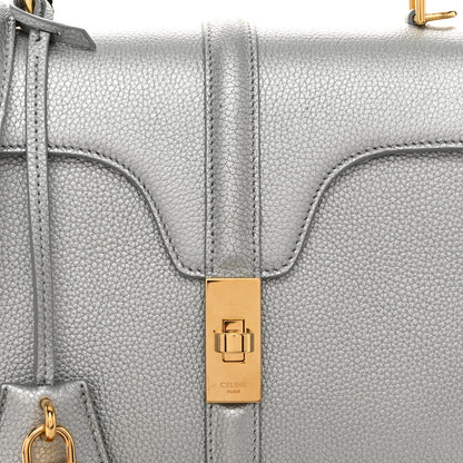 Celine Laminated Grained Calfskin 16 Top Handle Bag Silver 8 of 10