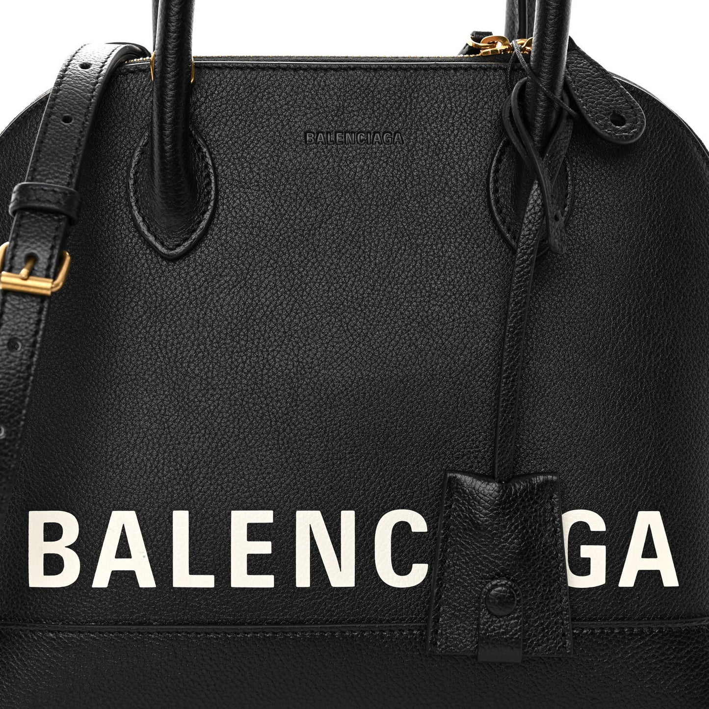 Grained Calfskin Logo S Ville Top Handle Bag Black White