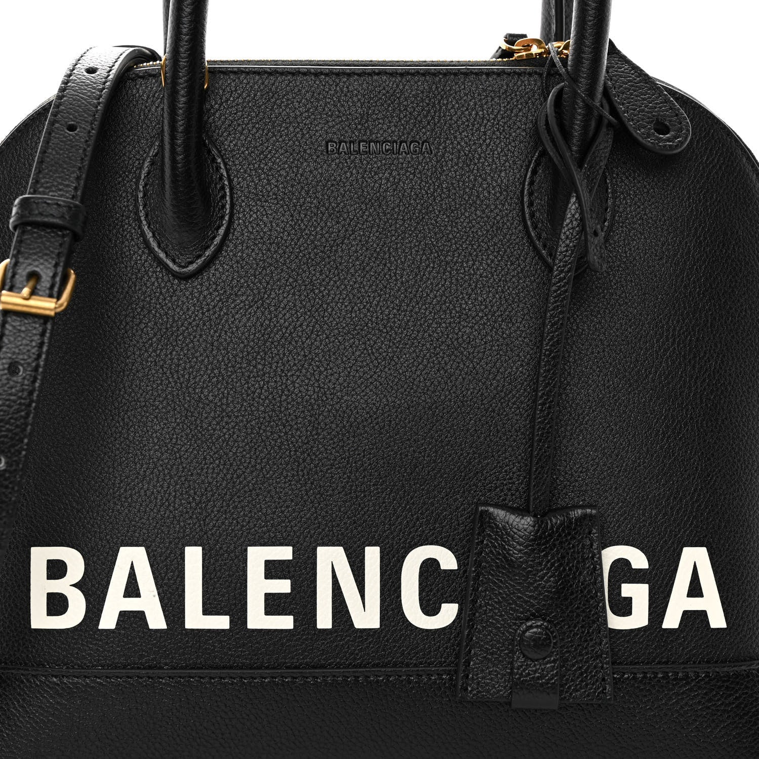 Balenciaga Grained Calfskin Logo S Ville Top Handle Bag Black White 7 of 9