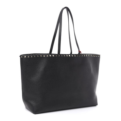 Valentino Garavani Grained Calfskin Rockstud Shoulder Tote Black 3 of 10
