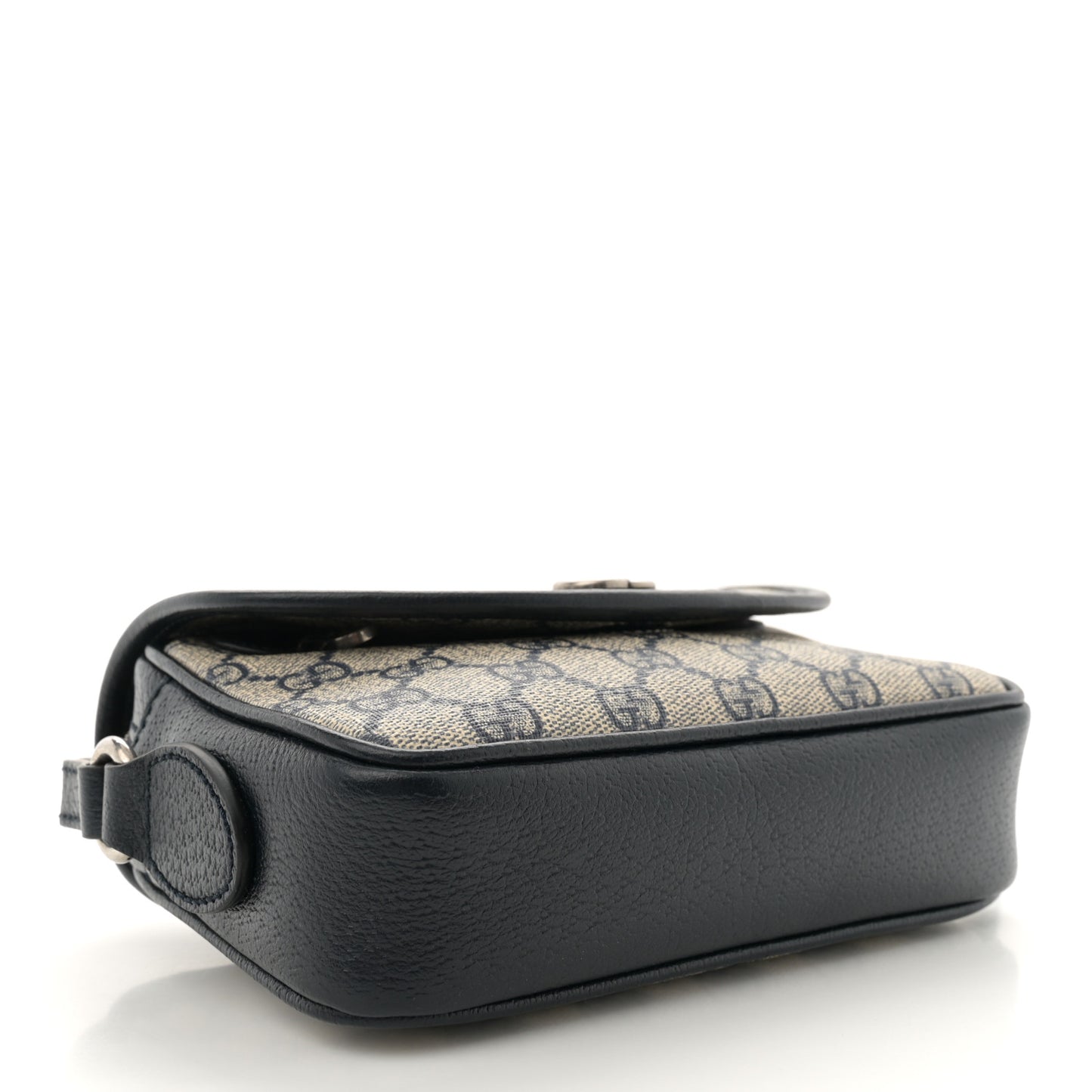 GG Supreme Monogram Textured Dollar Calfskin Mini Ophidia Flap Shoulder Bag Beige Blue