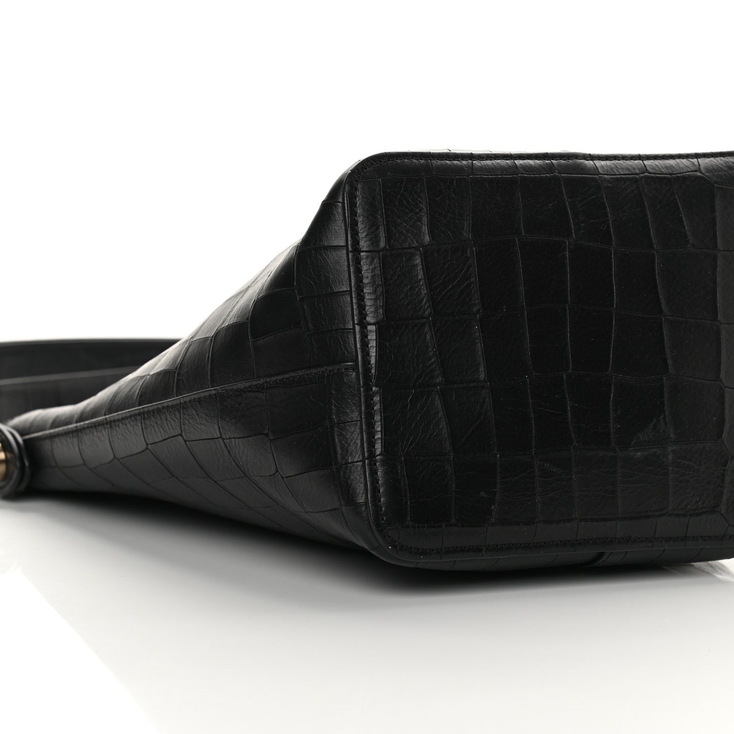 Calfskin Crocodile Embossed Small Kite Bucket Bag Black