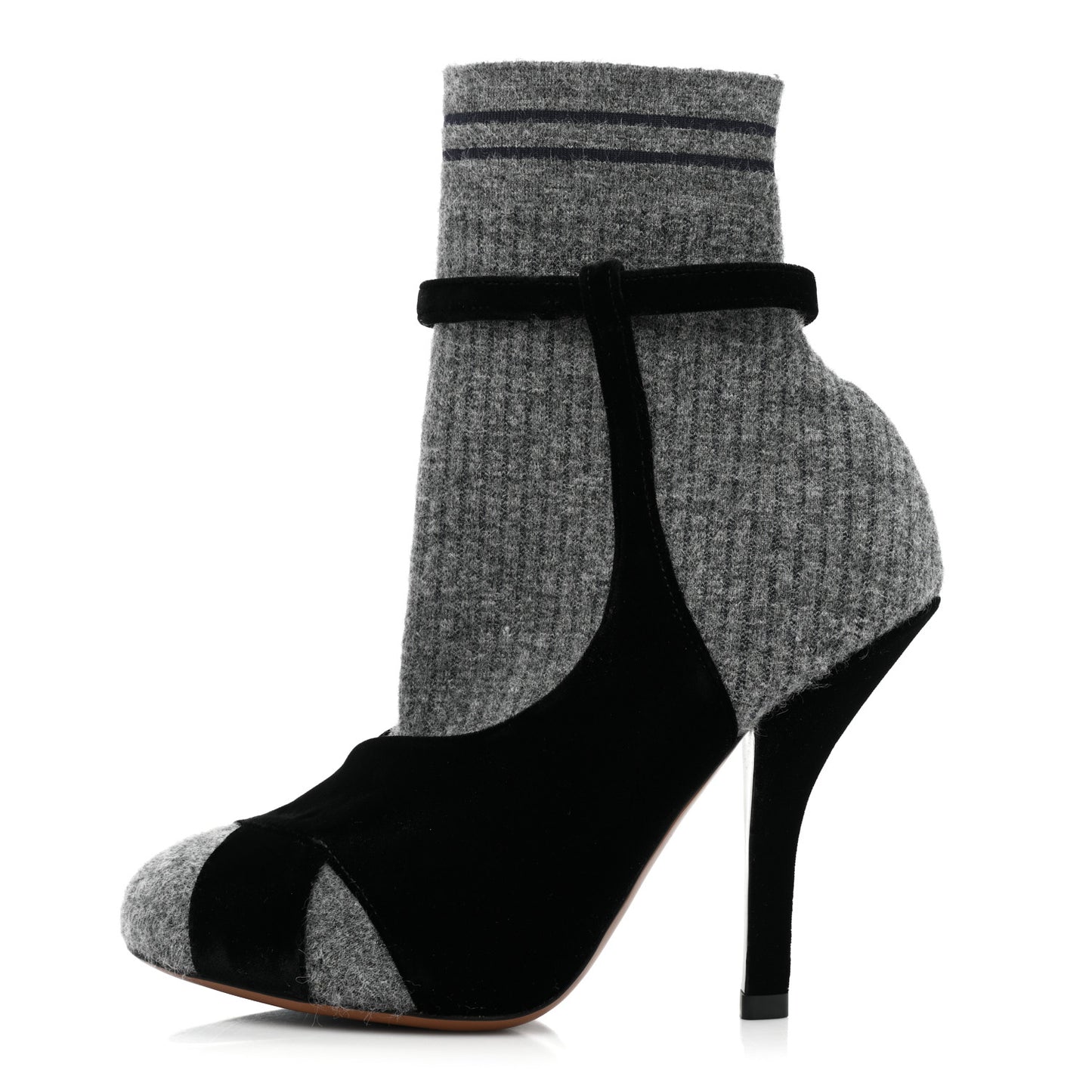 Stretch Fabric Knit Suede Sock Booties 37.5 Grey Black