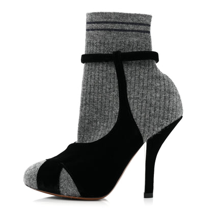 Fendi Stretch Fabric Knit Suede Sock Booties 37.5 Grey Black 1 of 9