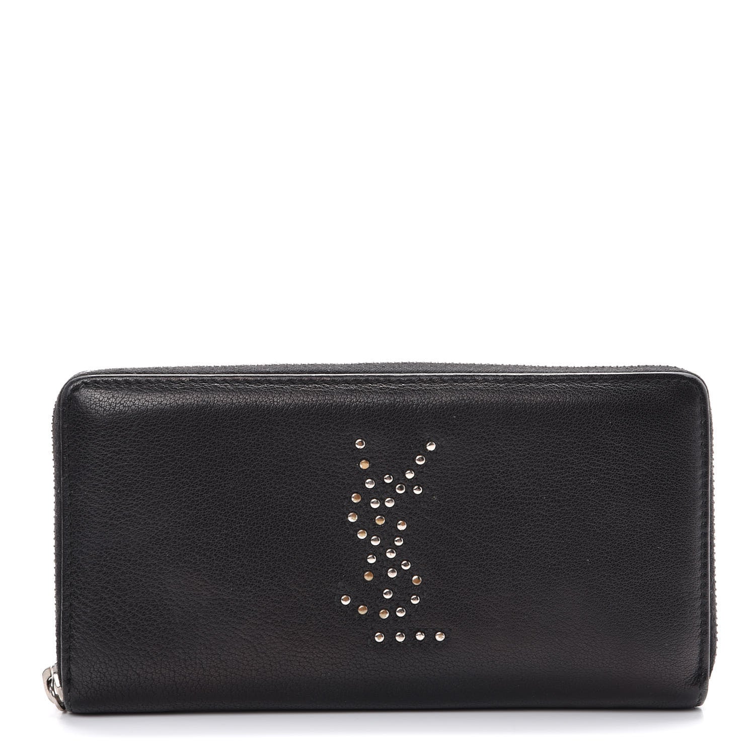 Saint Laurent Calfskin Studded Belle de Jour Zip Around Wallet Black 1 of 8