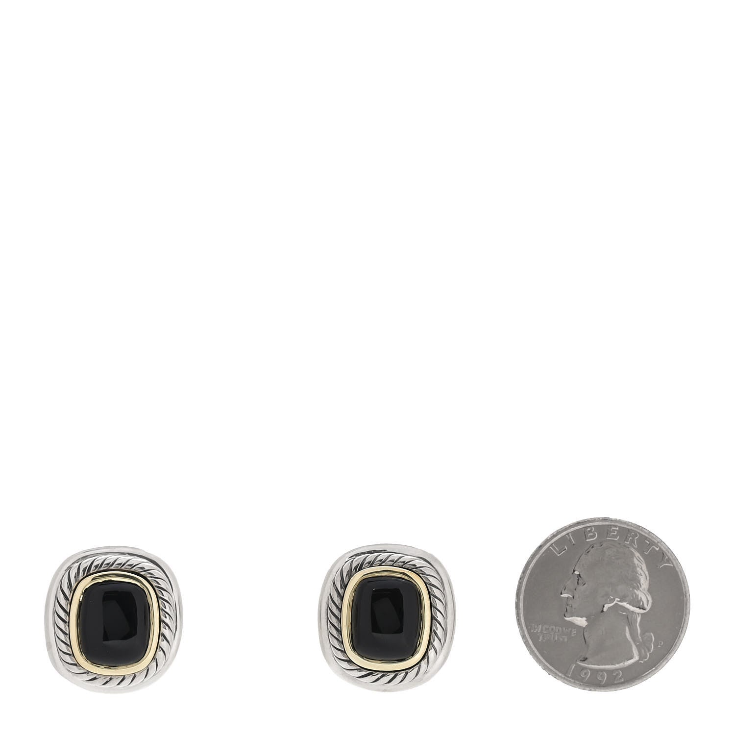 David Yurman Sterling Silver 14K Yellow Gold Black Onyx 11mm Albion Earrings 2 of 5
