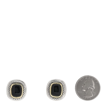 David Yurman Sterling Silver 14K Yellow Gold Black Onyx 11mm Albion Earrings 2 of 5