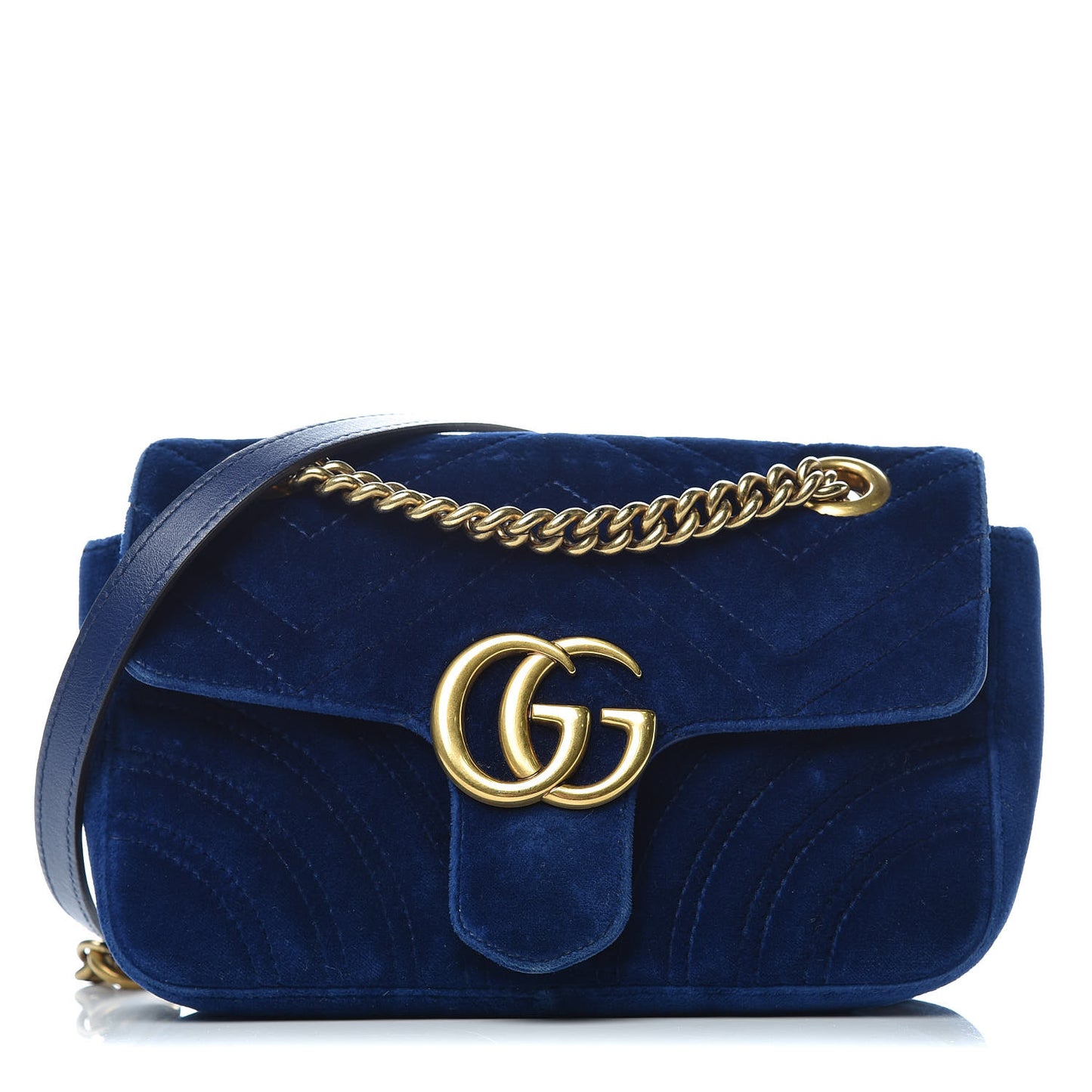 Velvet Matelasse Mini GG Marmont Shoulder Bag Cobalt Blue