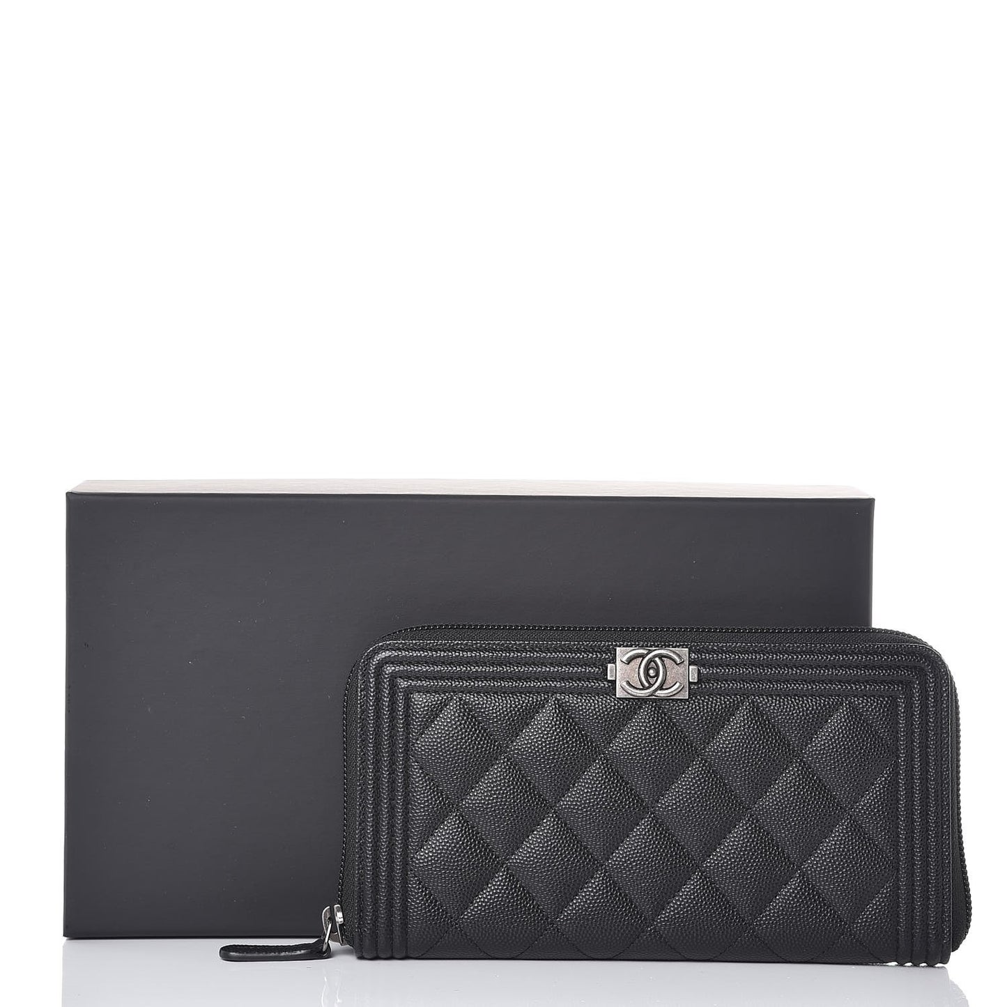 Caviar Quilted Boy Long Zip Around Wallet Black