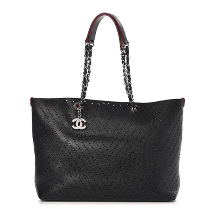 Chanel Perforated Grained Calfskin Large Shopping Tote Black 1 of 16