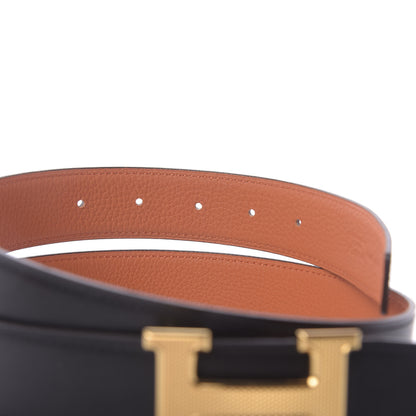 Hermes Box Togo 32mm Guilloche H Belt 85 Black Orange 10 of 11
