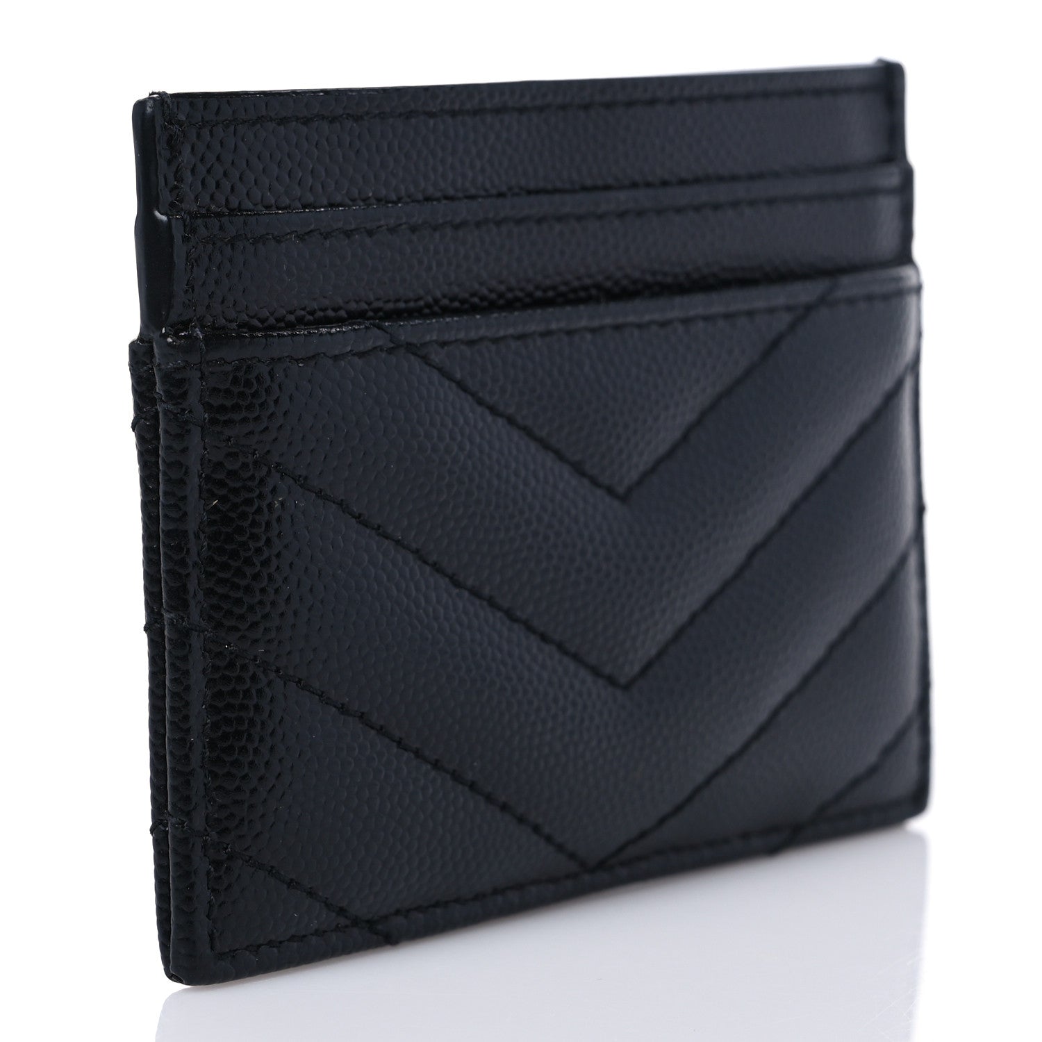 Saint Laurent Grain De Poudre Matelasse Chevron Monochrome Monogram Credit Card Case Black 3 of 6