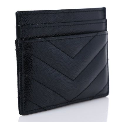 Saint Laurent Grain De Poudre Matelasse Chevron Monochrome Monogram Credit Card Case Black 3 of 6