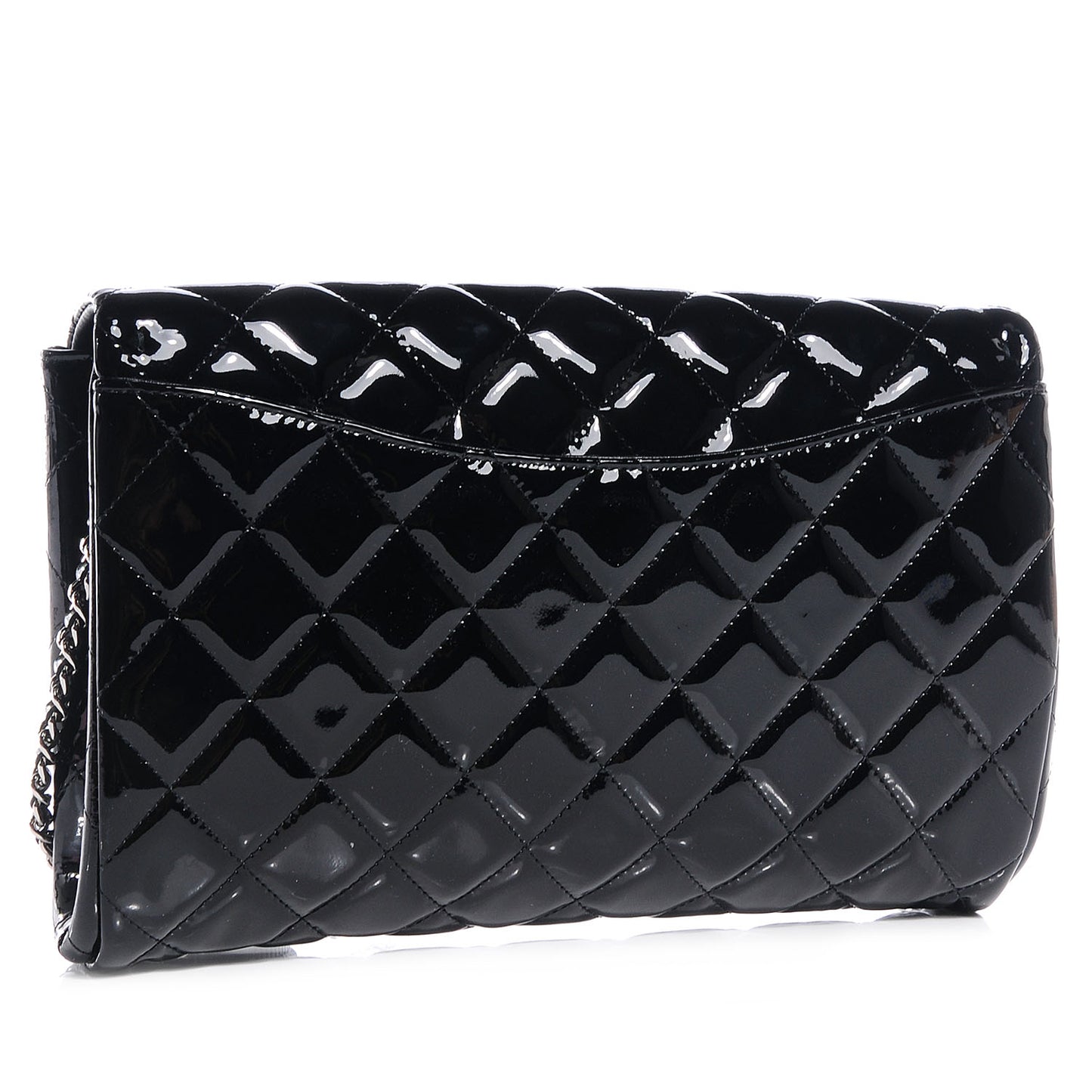 Patent Quilted Clutch with Chain Flap Black