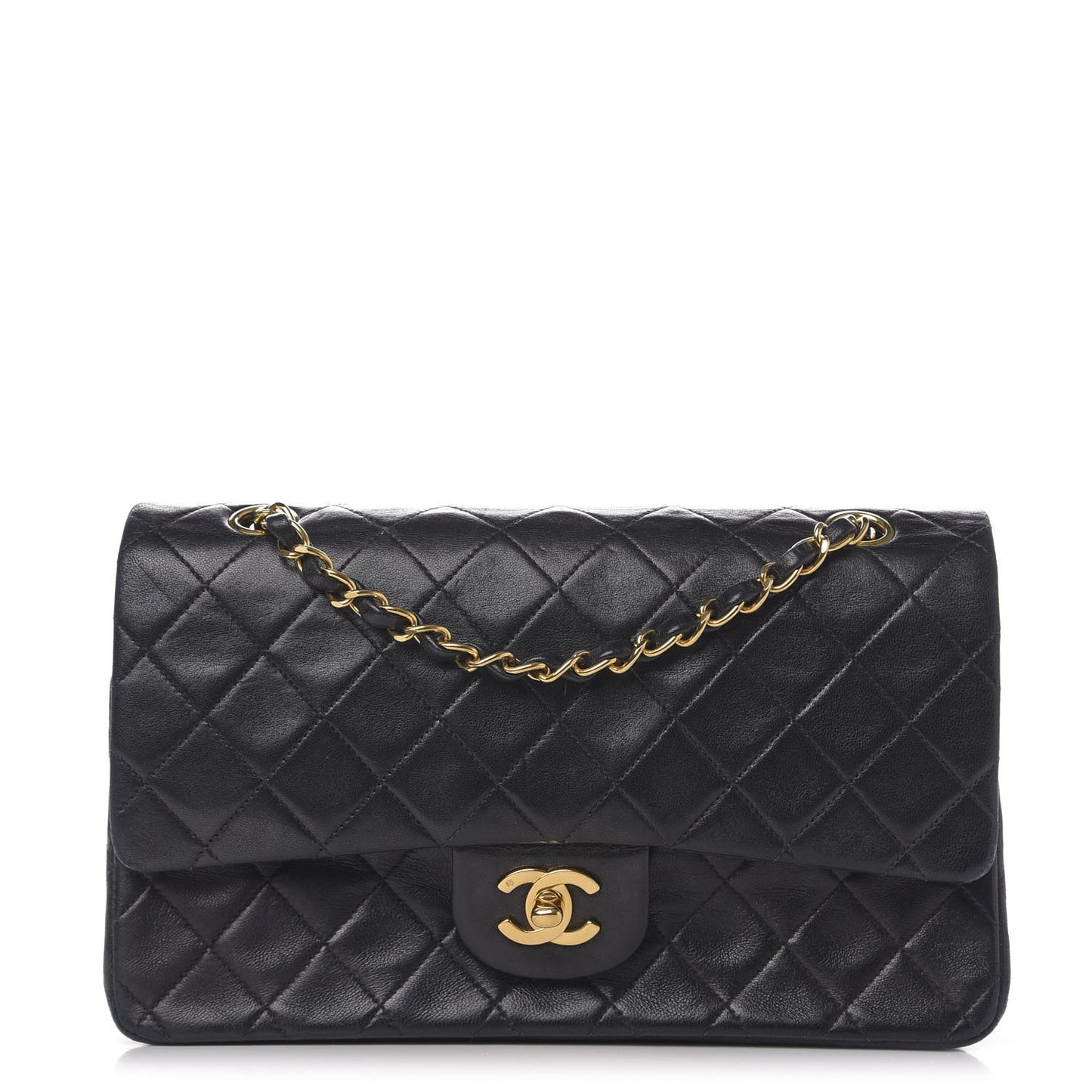 Lambskin Quilted Medium Double Flap Black