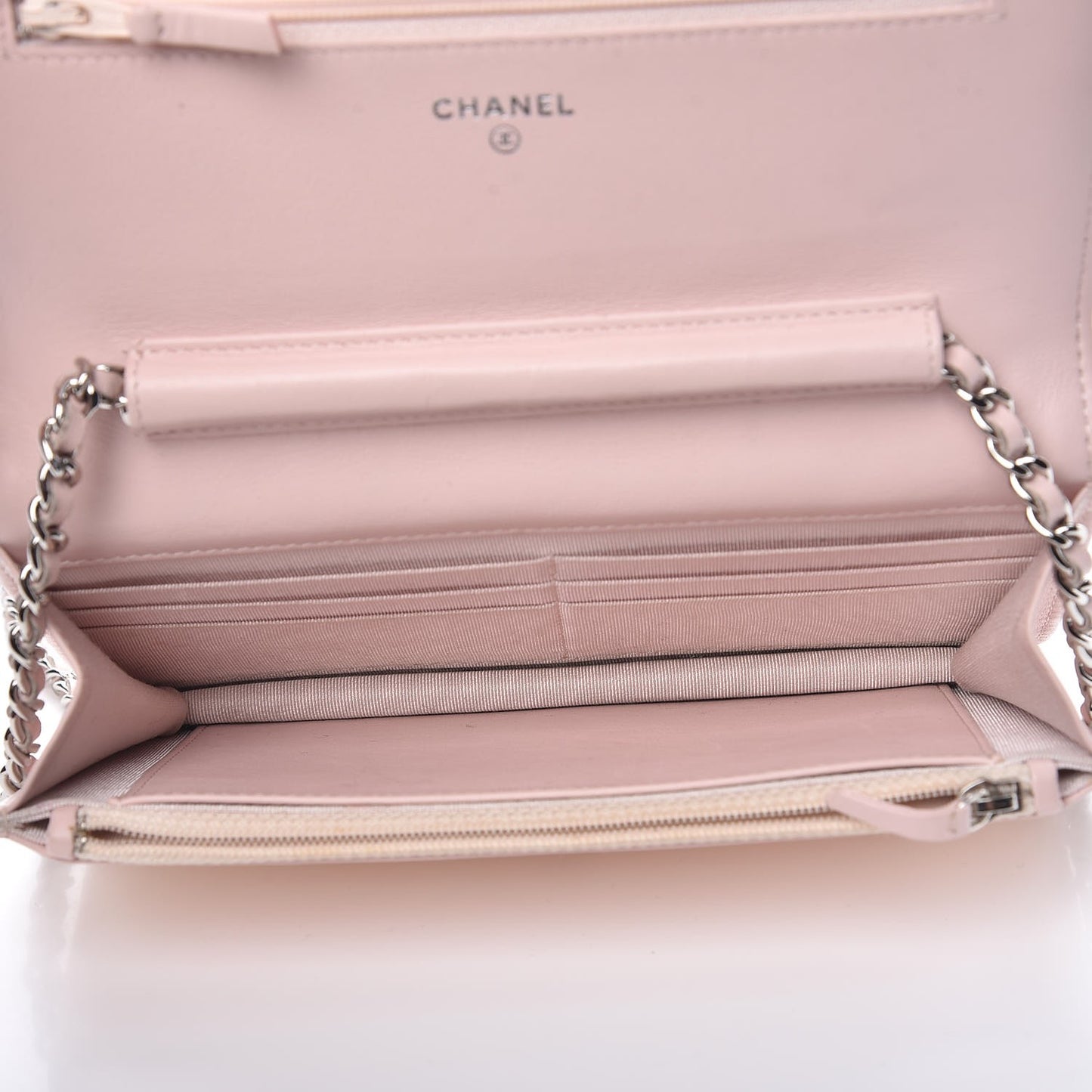 Patent Quilted Wallet On Chain WOC Light Pink