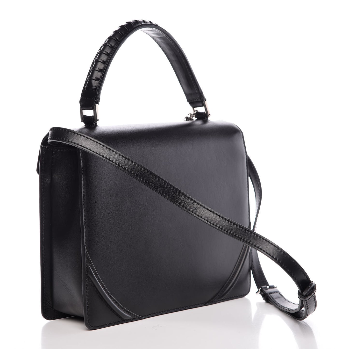 Calfskin Chain Flower Satchel Black