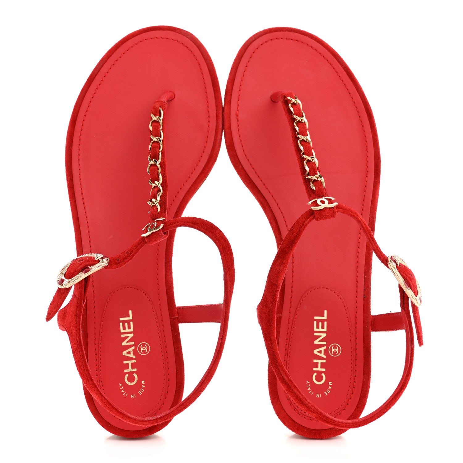 Chanel Suede Calfskin Thong Sandals 36 Red 2 of 12