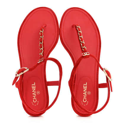 Chanel Suede Calfskin Thong Sandals 36 Red 2 of 12