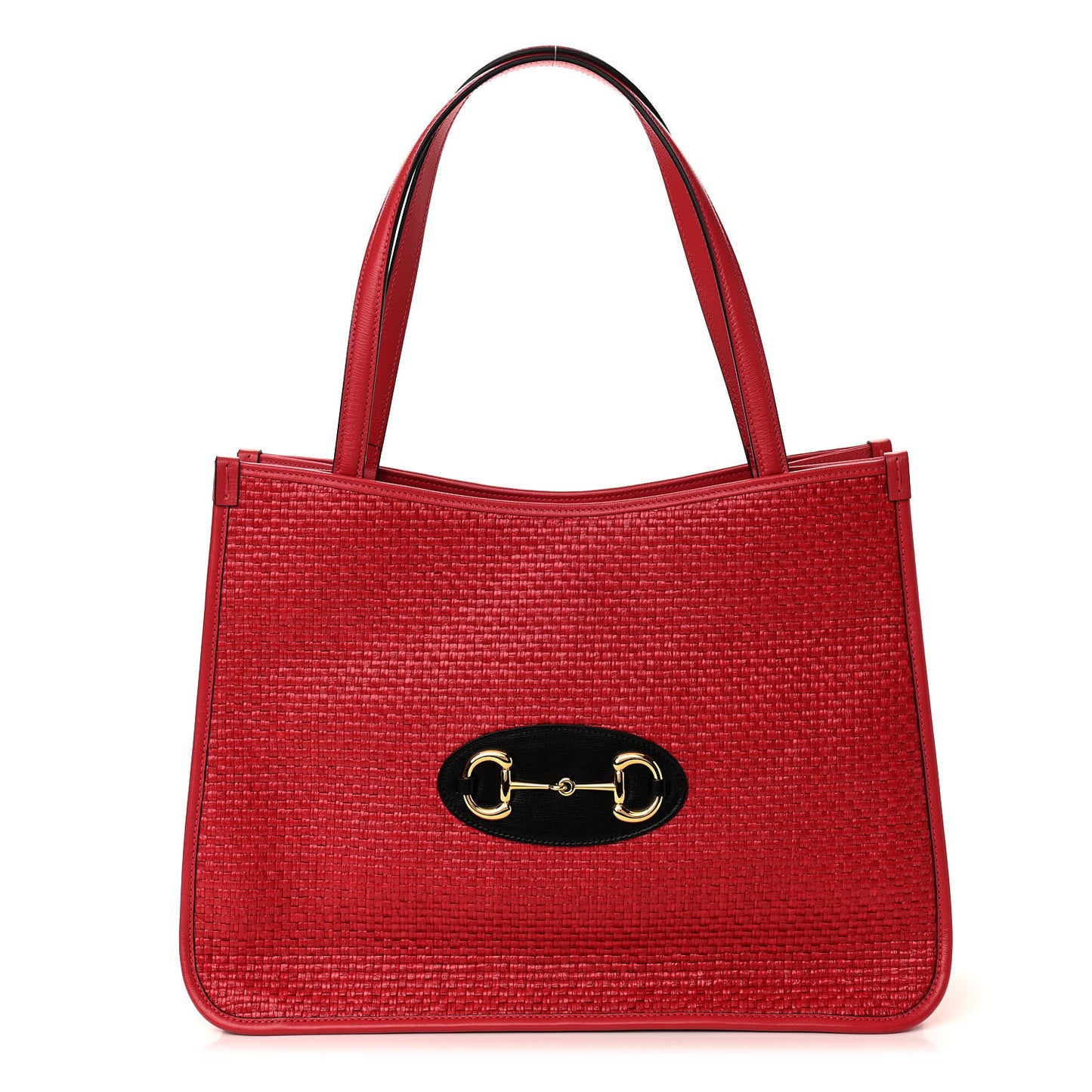 Straw Azalea Calfskin Horsebit 1955 Tote Bag Coral Wave Black
