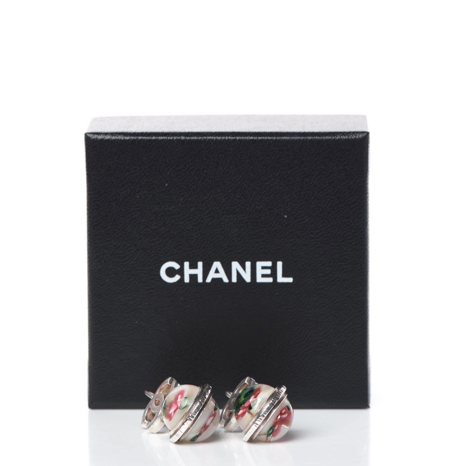 Chanel Enamel Bead CC Floral Drop Earrings Silver 6 of 6