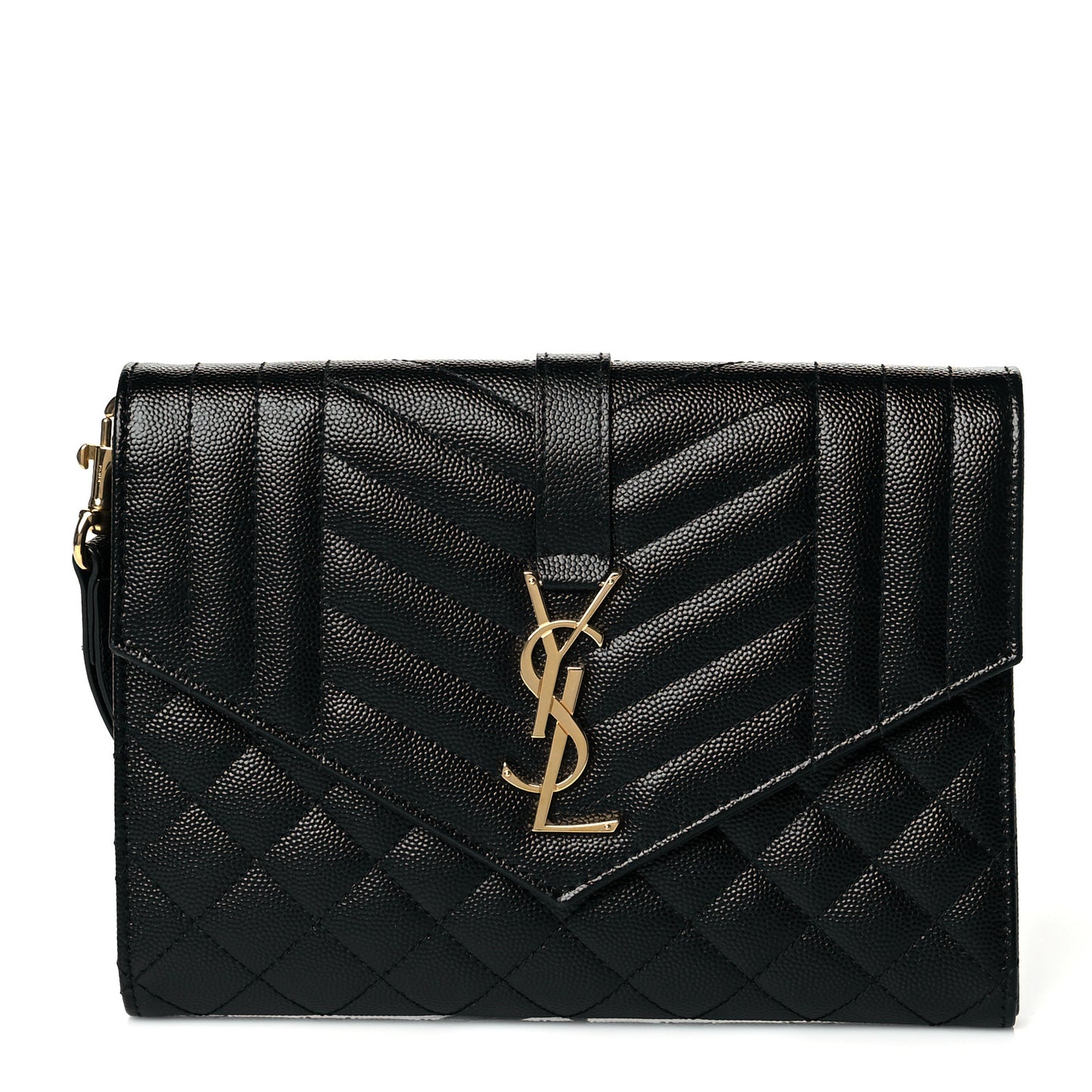 Grain De Poudre Textured Mixed Matelasse Triquilt Monogram Clutch Black