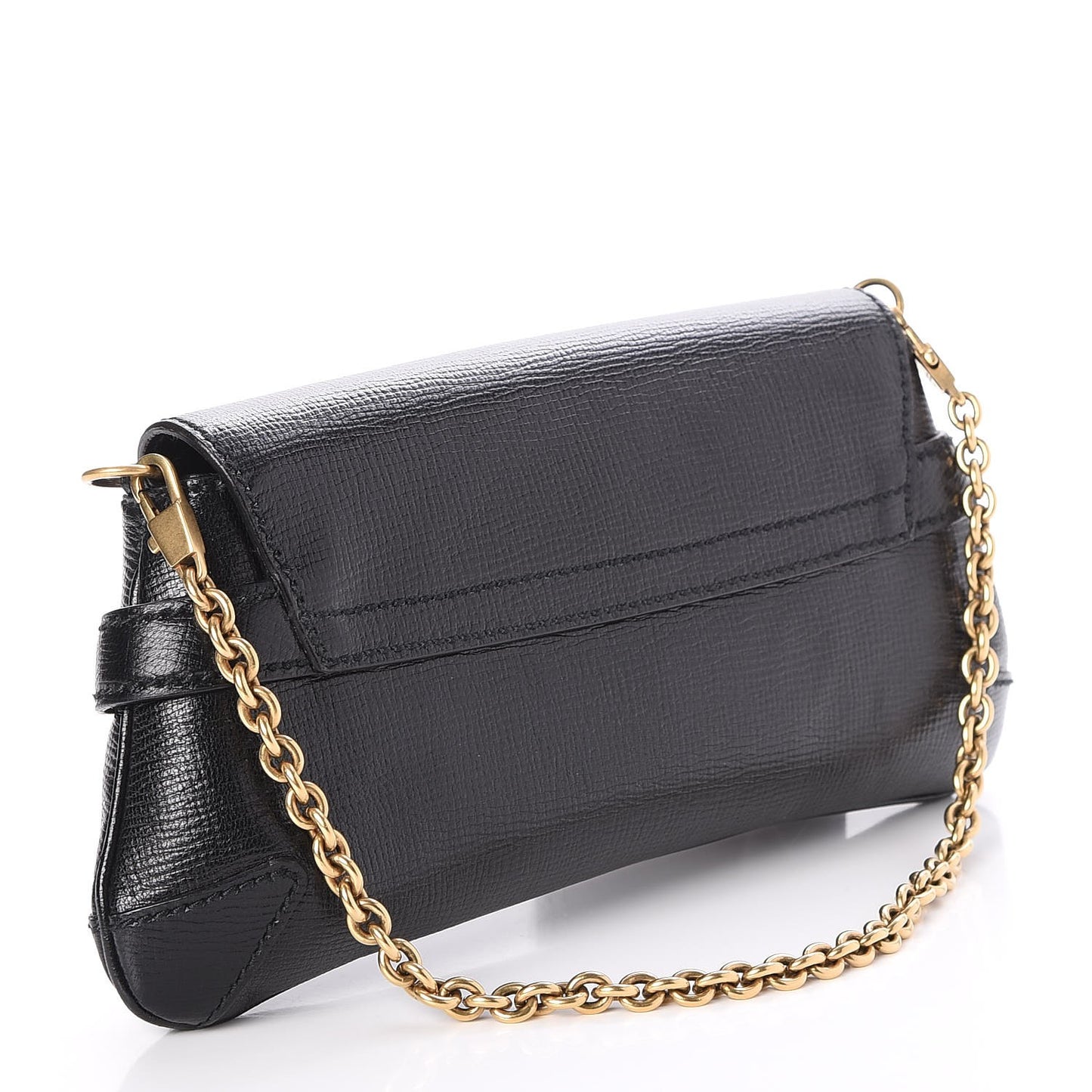 Textured Calfskin Horsebit Chain Clutch Black