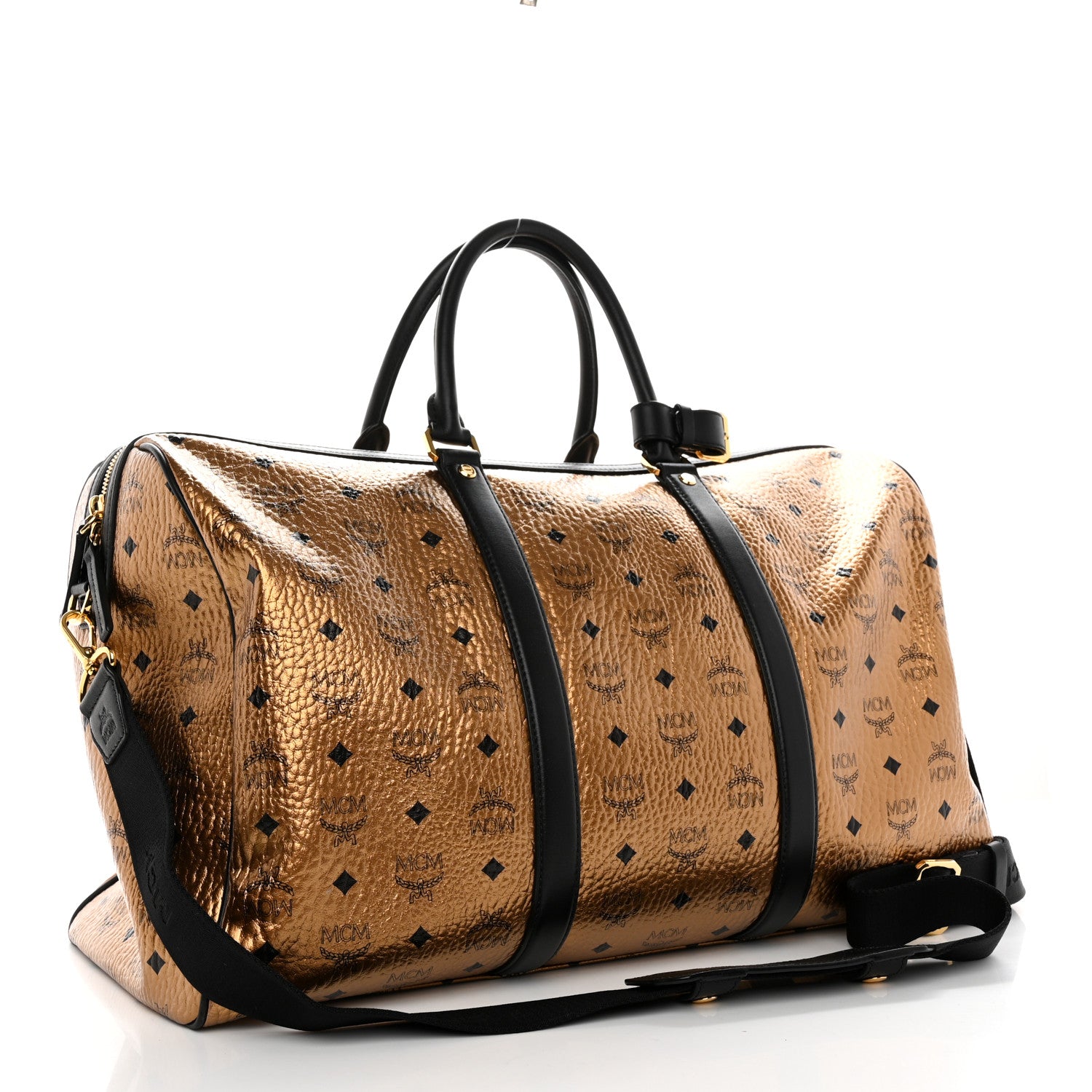 MCM Metallic Visetos Traveler Weekender Duffle Bag Gold 2 of 8