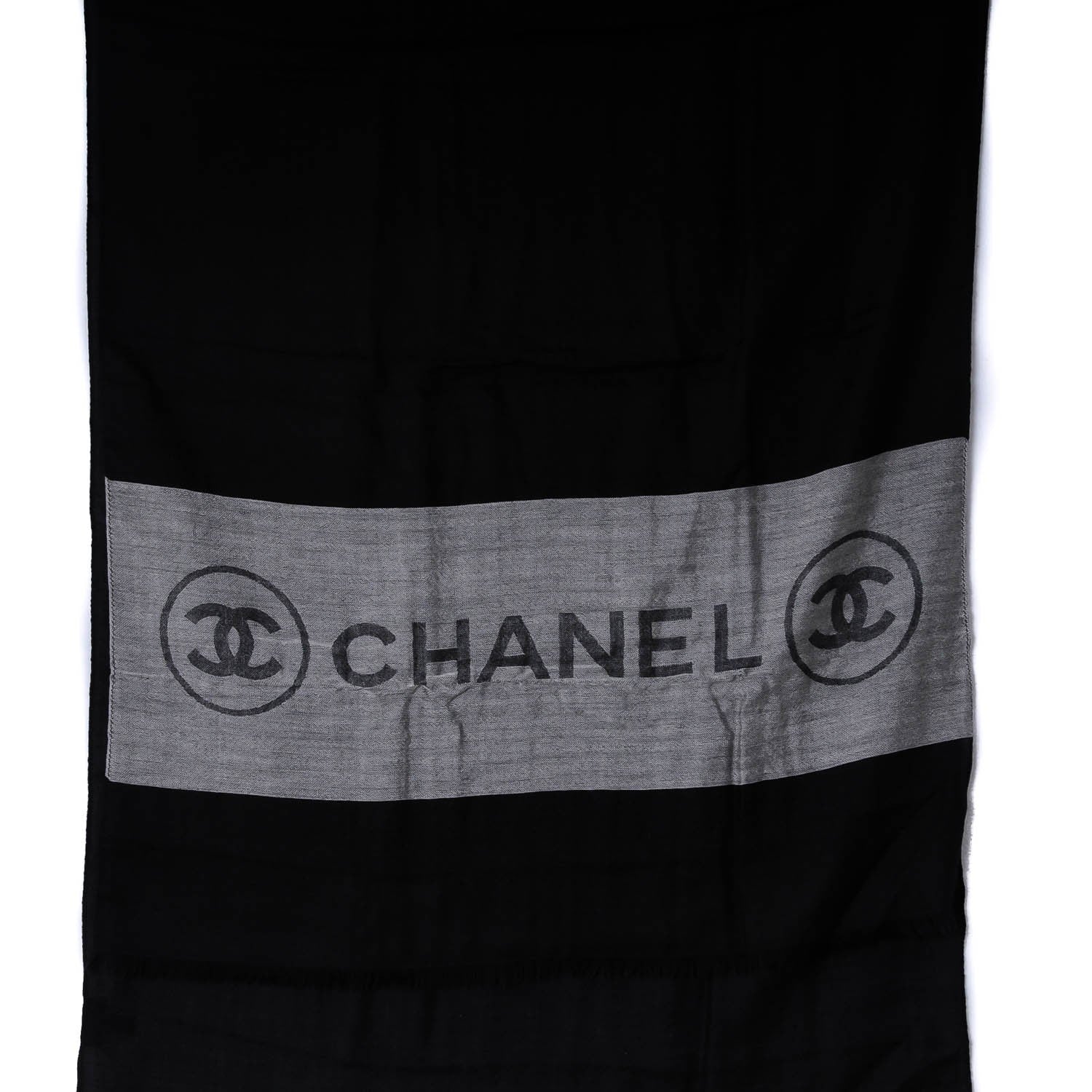 Chanel Cashmere CC Scarf Black Grey 3 of 4