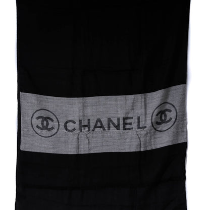 Chanel Cashmere CC Scarf Black Grey 3 of 4