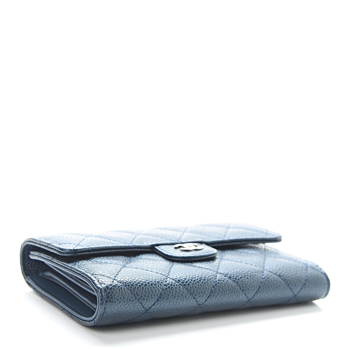 Metallic Caviar Quilted Medium Flap Wallet Dark Blue