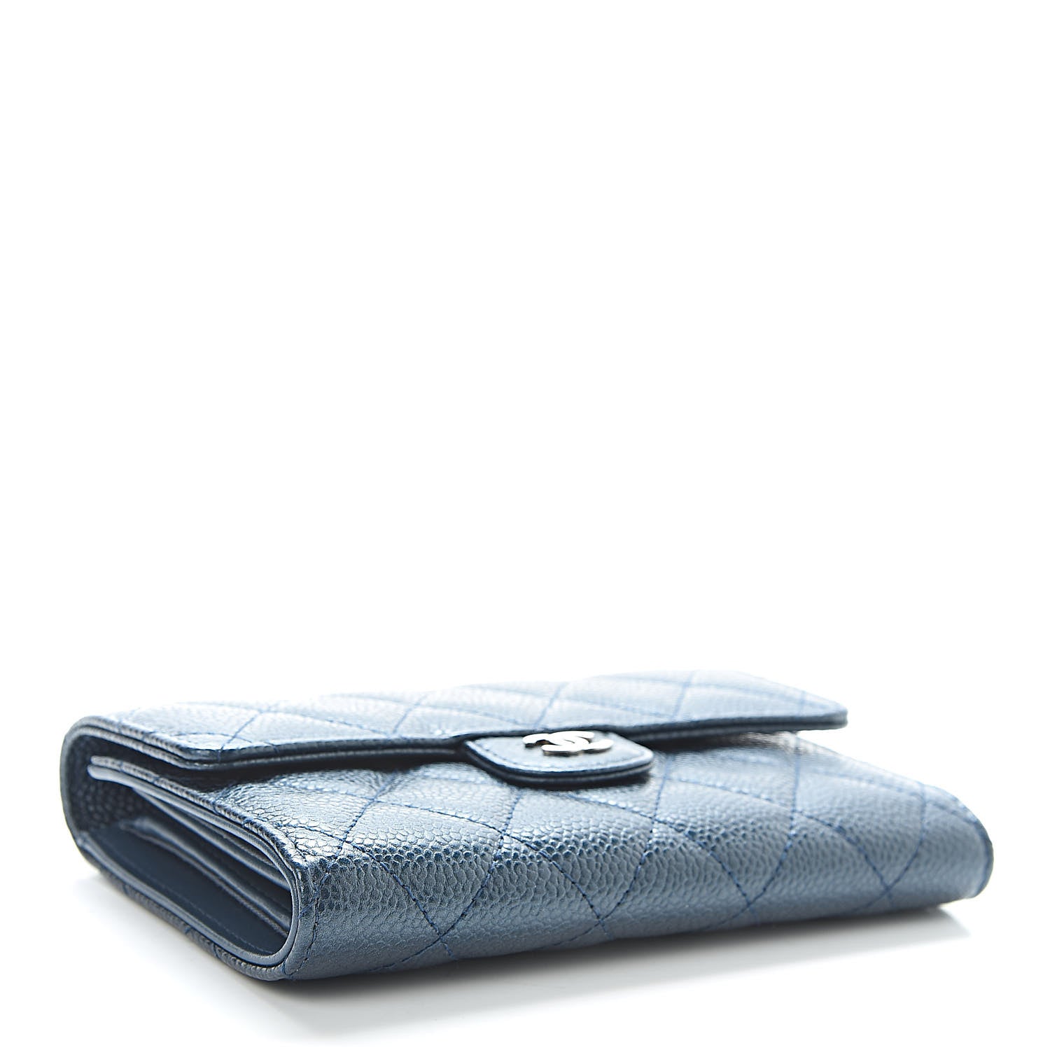 Chanel Metallic Caviar Quilted Medium Flap Wallet Dark Blue 4 of 8