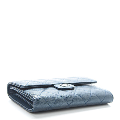 Chanel Metallic Caviar Quilted Medium Flap Wallet Dark Blue 4 of 8