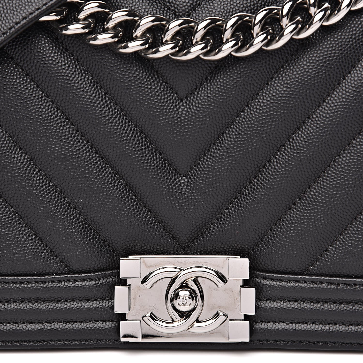 Chanel Caviar Chevron Quilted Medium Boy Flap Black 11 of 12