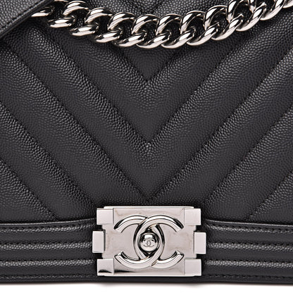 Chanel Caviar Chevron Quilted Medium Boy Flap Black 11 of 12