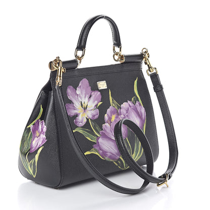 Dolce & Gabbana Dauphine Tulip Print Medium Miss Sicily Satchel Black 3 of 9